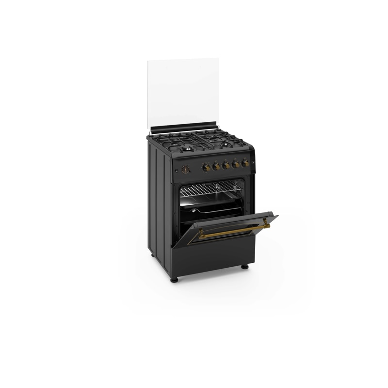 Aragaz rustic 4 arzatoare gaz, Cuptor pe gaz, 60x60cm, Studio Casa SIERRA VIVA, Rotisor, Grill gaz, Ventilatie Turbo, gratare fonta, culoare antracit
