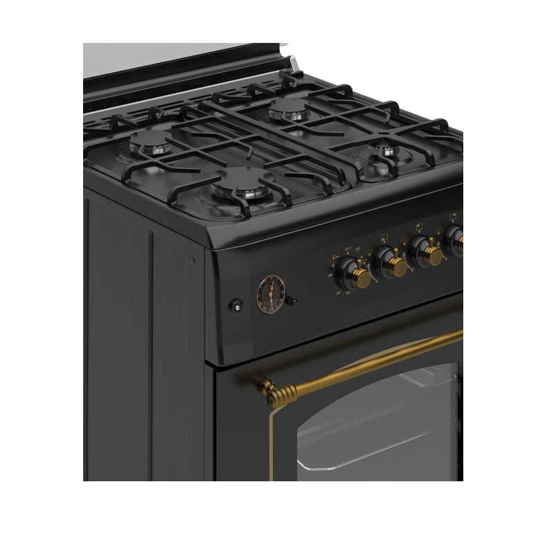 Aragaz rustic 4 arzatoare gaz, Cuptor pe gaz, 60x60cm, Studio Casa SIERRA VIVA, Rotisor, Grill gaz, Ventilatie Turbo, gratare fonta, culoare antracit