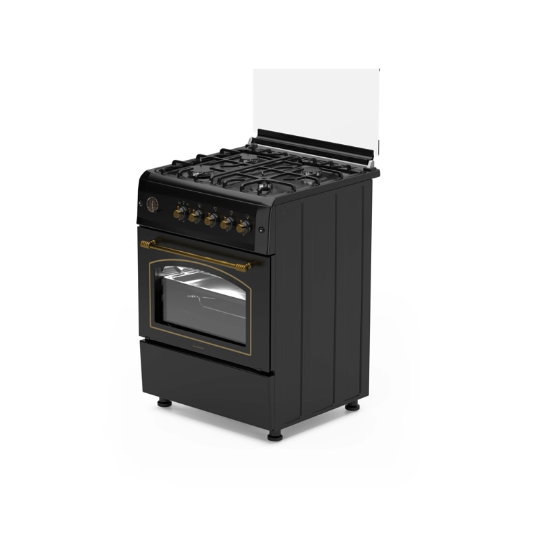 Aragaz rustic 4 arzatoare gaz, Cuptor pe gaz, 60x60cm, Studio Casa SIERRA VIVA, Rotisor, Grill gaz, Ventilatie Turbo, gratare fonta, culoare antracit