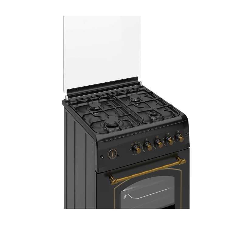 Aragaz rustic 4 arzatoare gaz, Cuptor pe gaz, 60x60cm, Studio Casa SIERRA VIVA, Rotisor, Grill gaz, Ventilatie Turbo, gratare fonta, culoare antracit