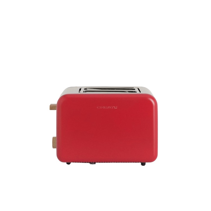 Prajitor de paine Retro CREATE, 2 felii, 6 trepte de putere, oprire automata, functie dezghetare/anulare/reincalzire, tava firimituri, picioare antiderapante, rosu