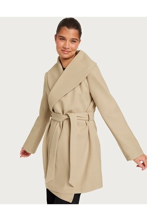 Palton scurt din stofa cu cordon in talie Vipoko, Bej, 44