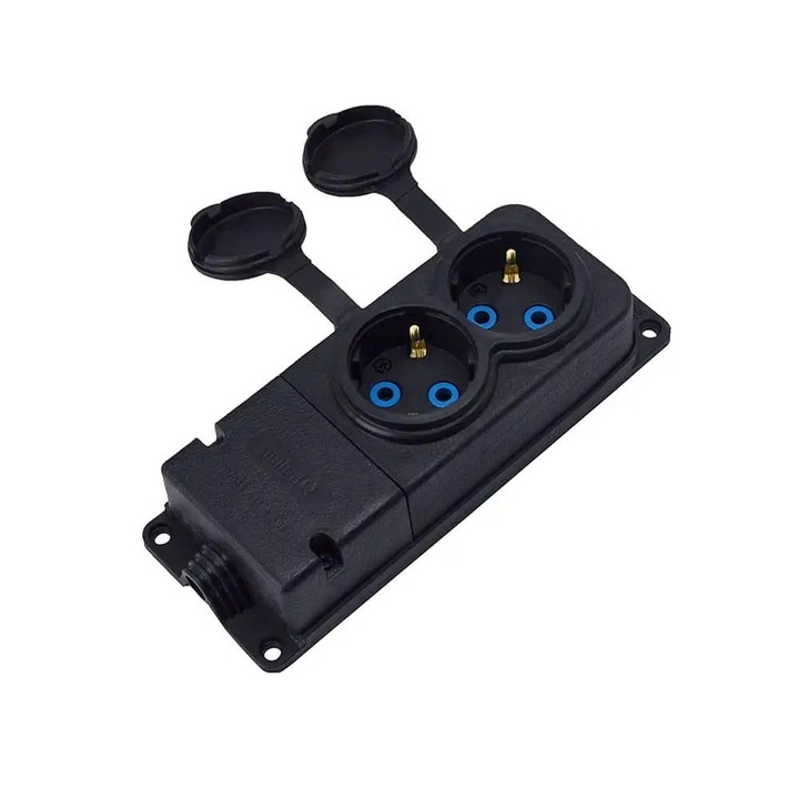 Conector 2 prize, Bylion, tip francez, negru, 16A, 220-240V