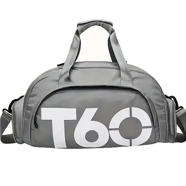 Многофункционална спортна чанта с отделение за обувки, 45x23x25 см, водоустойчива, за фитнес или пътуване, здрави ципове, презрамки за раница, 30 л, сиво-бяла