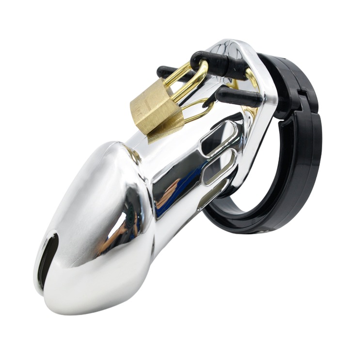 Centura de castitate pentru barbati, Night Fantasy, lunga, plastic, 10,5x3,5cm, set cu 5 inele