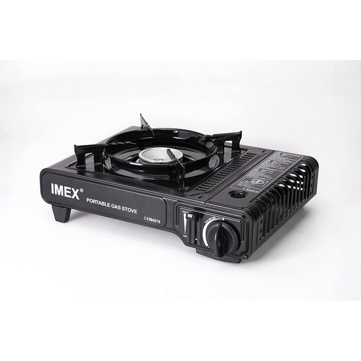 Aragaz Camping IMEX cu Aprindere Piezo, 2.2 kW, Aluminiu, Butan, Cu Husa de Transport