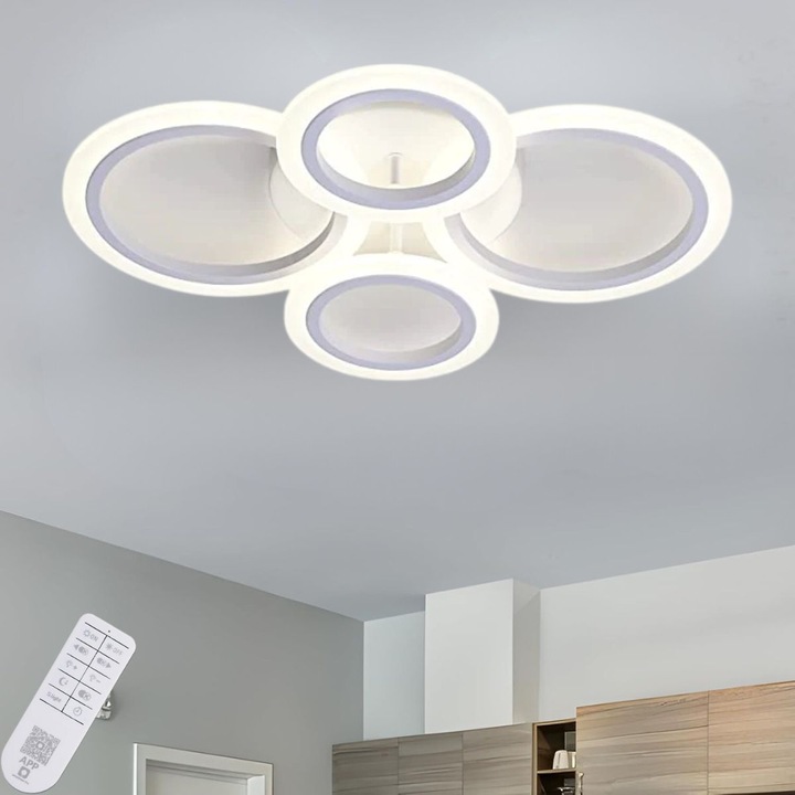LED полилей, димируем, с дистанционно управление, 3 вида осветление (студено, топло, неутрално), модерен бял дизайн с матово покритие, мощност 72 W, размери 58x40x10 см, за минималистичен и съвременен интериор