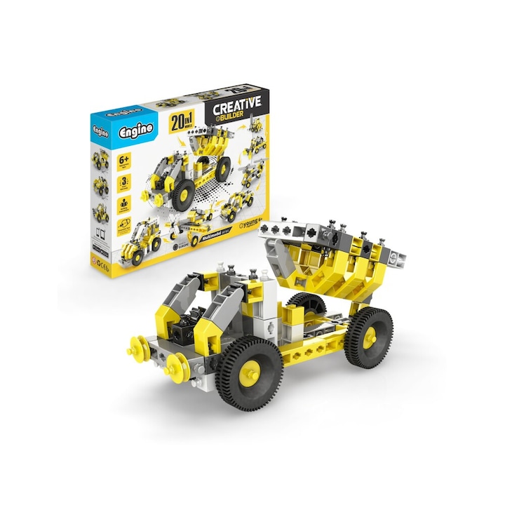 Set de constructie Engino Creative Builder, 20 modele, 127 piese, pentru 6 ani, galben