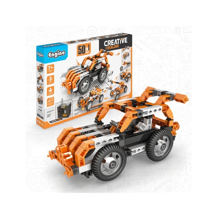 Set de constructie Engino, 50 modele motorizate, 7 ani, 6 piese, multicolor