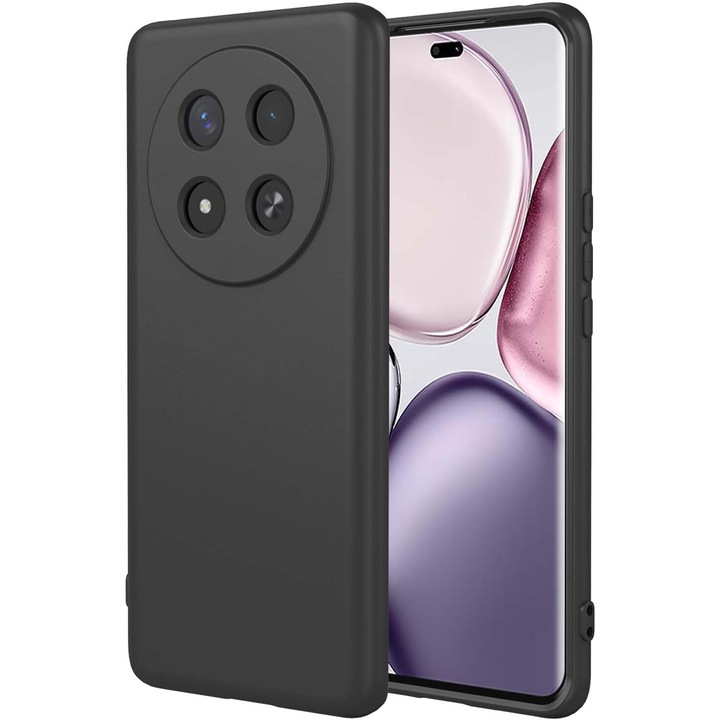 Калъф за Honor Magic 7 Lite Liquid Silicone тънък подплатен с микрофибърна защита против пръстови отпечатъци на камерата Черен