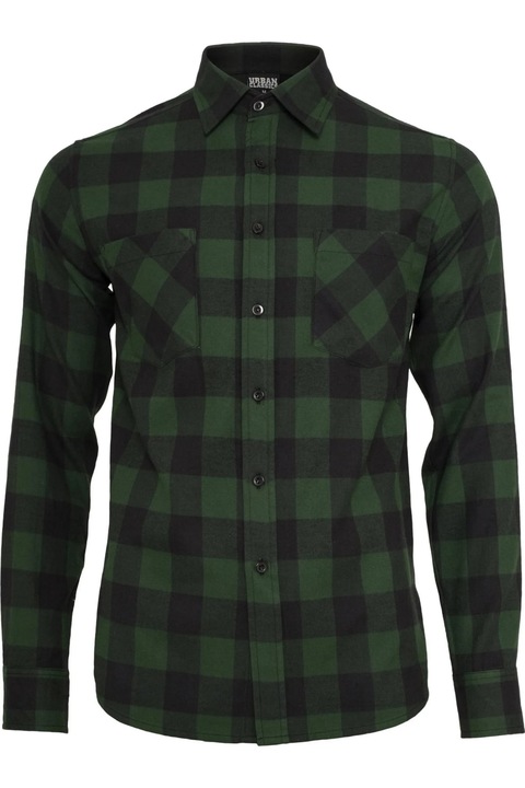 Urban Classics, Normál fazonú kockás flaneling, Fekete, 4XL