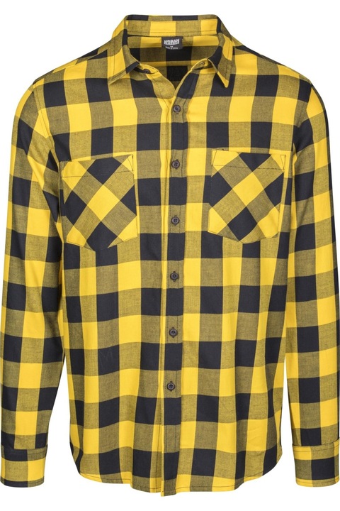 Urban Classics, Normál fazonú kockás flaneling, Fekete, M