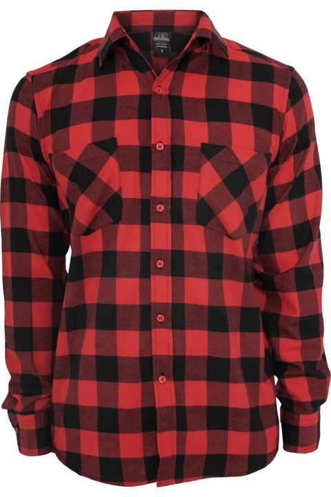 Urban Classics, Normál fazonú kockás flaneling, Fekete, XL