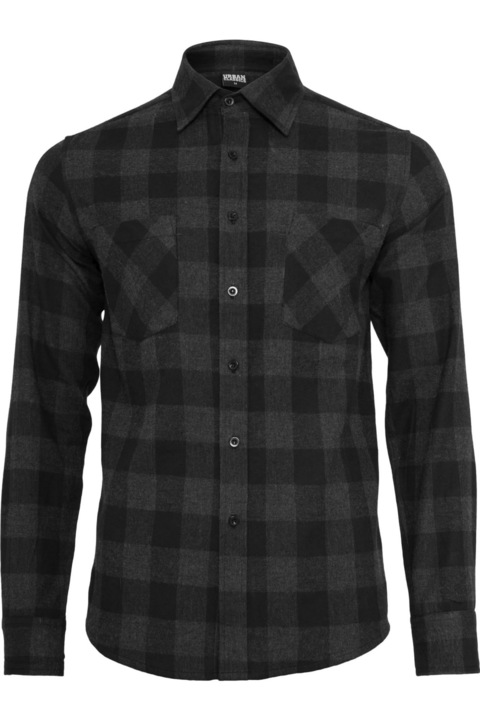 Urban Classics, Normál fazonú kockás flaneling, Fekete, M