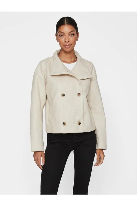 Jacheta scurta din stofa cu 2 randuri de nasturi Vipoka, Ecru, 42