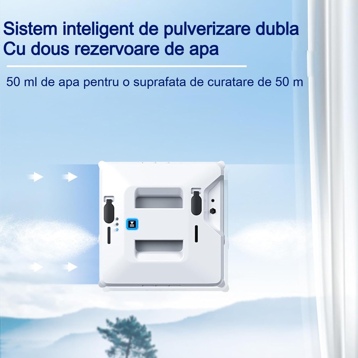 Robot Curatare Geamuri, Fudisenn®, Poate fi actionat de la distanta, tehnologie duala de pulverizare, sistem anti-urme si control inteligent, 3000Pa, Alb