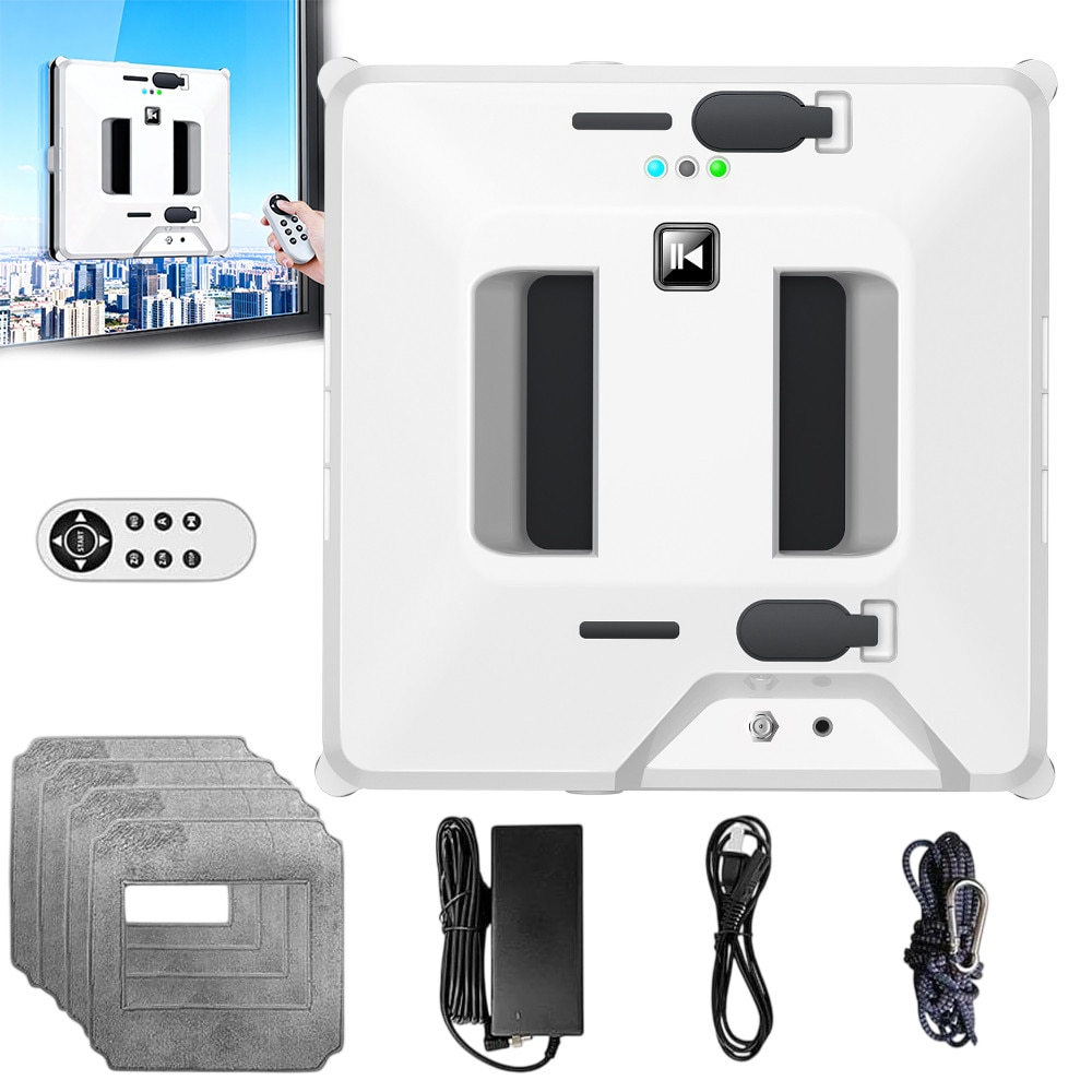 Robot Curatare Geamuri, Fudisenn®, Poate fi actionat de la distanta, tehnologie duala de pulverizare, sistem anti-urme si control inteligent, 3000Pa, Alb
