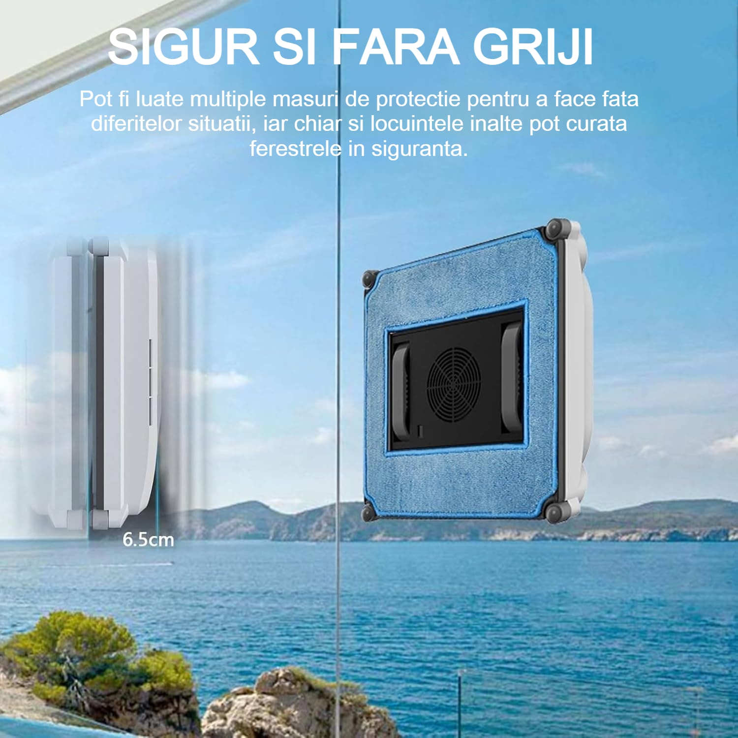 Robot Curatare Geamuri, Fudisenn®, Poate fi actionat de la distanta, tehnologie duala de pulverizare, sistem anti-urme si control inteligent, 3000Pa, Alb