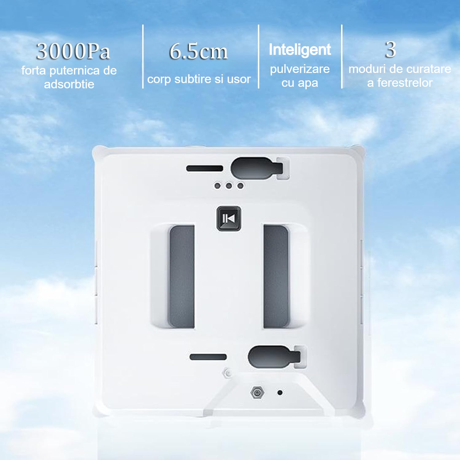 Robot Curatare Geamuri, Fudisenn®, Poate fi actionat de la distanta, tehnologie duala de pulverizare, sistem anti-urme si control inteligent, 3000Pa, Alb