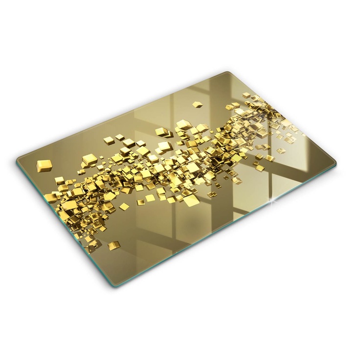 Dekoratív üveg, Wallfluent, Absztrakt 3D geometria, Sárga, 80x52 cm, 010010530040000274317