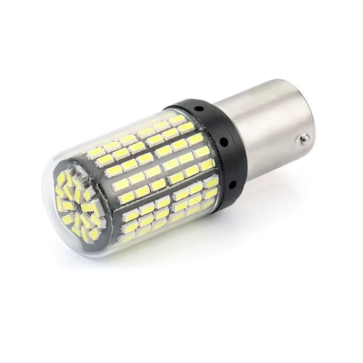 Bec auto led BAY15D 1157/P21/5W, 144LED SMD, lumina galbena cu 2 faze, semnalizare, lumini de zi BZRSH