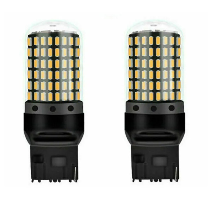 Комплект 2 LED крушки за кола, T20, W21W, WY21W, 7440, 144 LED, студено бяла светлина, 12V, BZRSH, реверс, дневна светлина, T20 цокъл