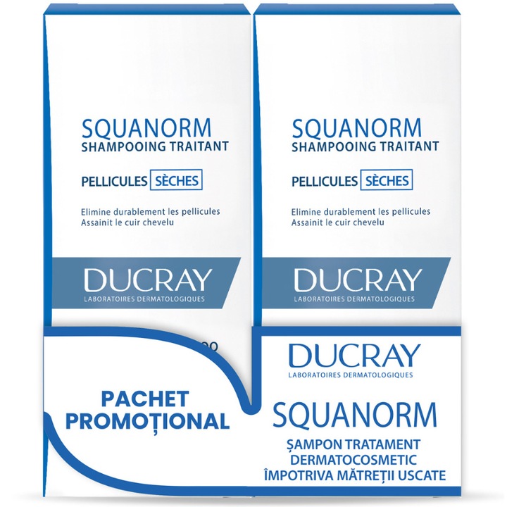 Комплект Ducray Squanorm: Сух шампоан против пърхот, 2х200 мл