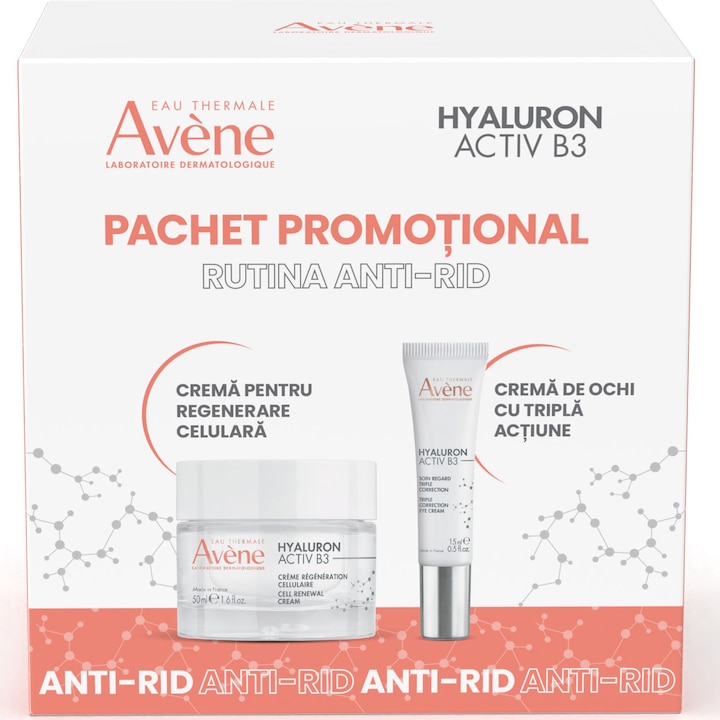 Комплект Avene Hyaluron Activ B3: Дневен крем за клетъчна регенерация 50 мл + Крем за околоочен контур 15 мл