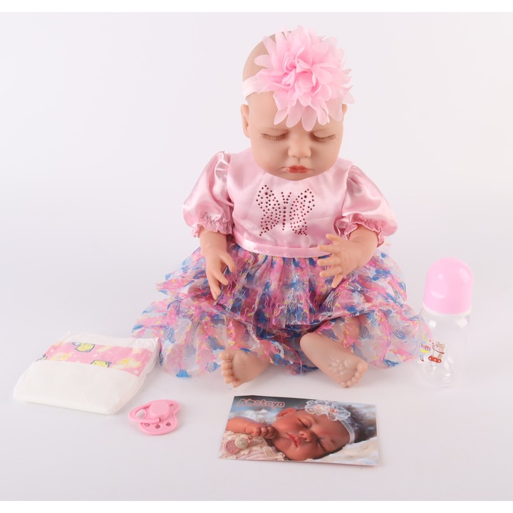 Кукла XINLOSHU, бебе, 50см, 3+ години, реалистична визия, Pastel pink