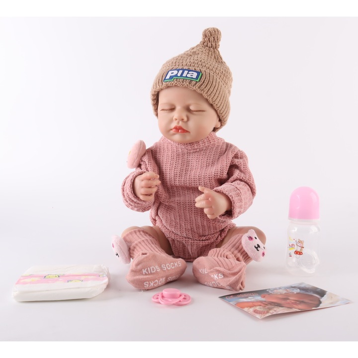 Кукла бебе 50см, XINLOSHU®, 3 години+, реалистична визия, Cherry Pink