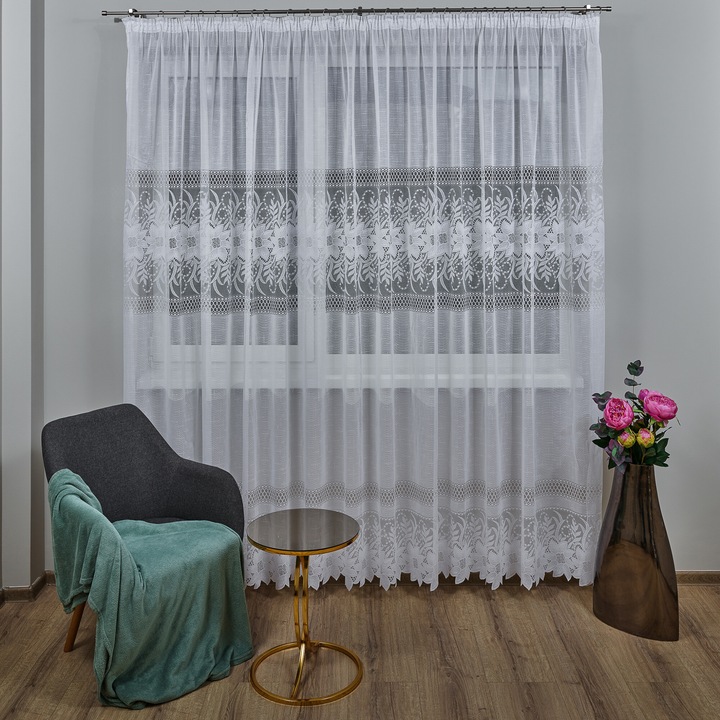 Perdea Pascani alba cu broderie, 300x240 cm