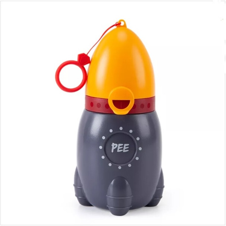 Pisoar pentru baieti Little Mom Yellow Rocker portabil, sistem anticurgere, palnie detasabila, capacitate 500 ml
