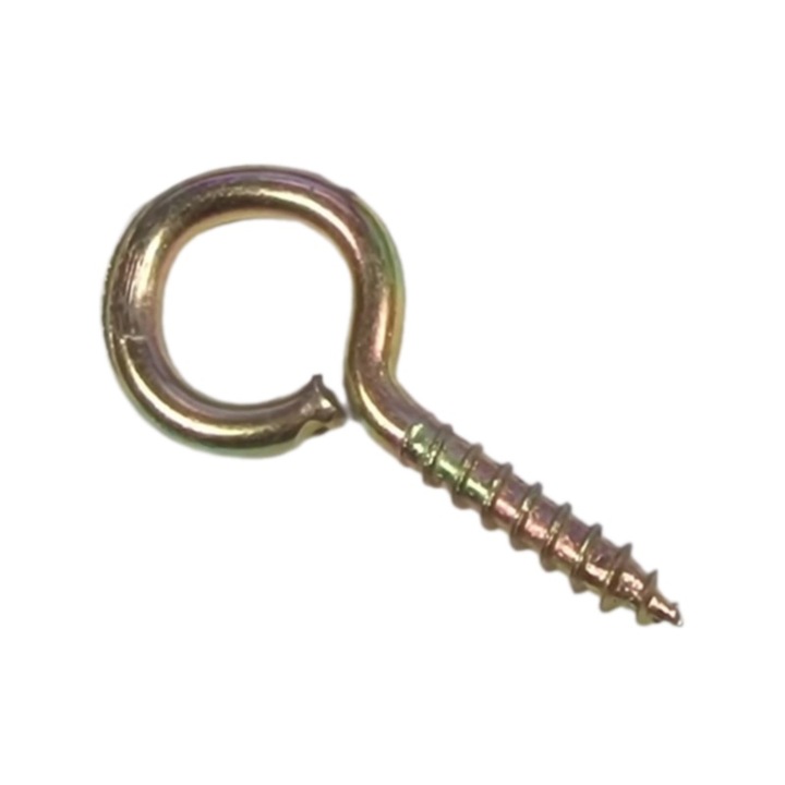 Set 100 carlige cu filet pentru lemn, metal, galben, ER104-1, inel Ø exterior 17 mm, lungime totala 43 mm