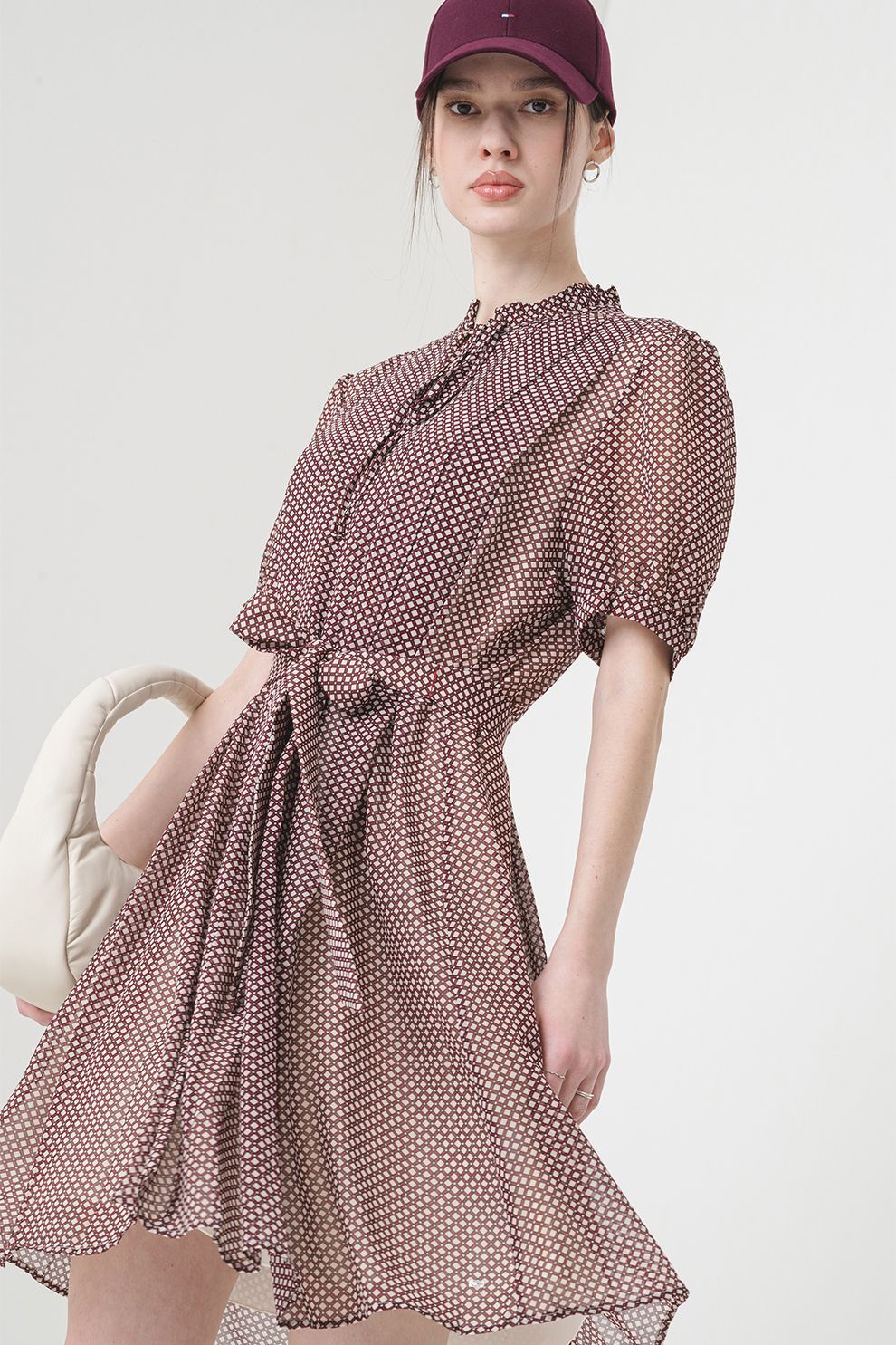 Tommy Hilfiger, Rochie cu pliuri, model si maneci scurte, Rosu