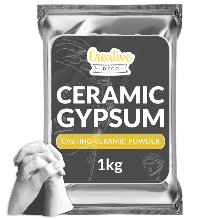 Tencuiala ceramica, Creative Deco, 1 kg, Pulbere ceramica alba, gips pentru matrite turnate Scagliola, Punga cu pulbere de creta fara miros, Ideala pentru hobby si proiecte creative, bricolaj
