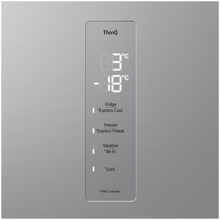 Combina Frigorifica GBV5250DPY, 387 l, No Frost, E-Micom, DoorCooling+, Compresor Smart Inverter, SmartThinQ, Clasa D, H 203 cm, Argintiu