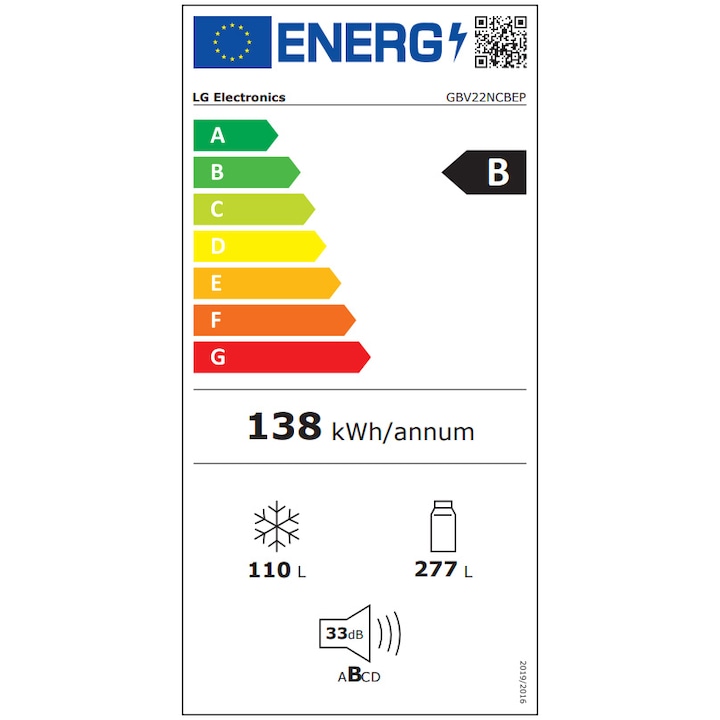 Combina frigorifica GBV22NCBEP, 387 l, No Frost, NatureFRESH, DoorCooling+, LinearCooling, Clasa B, H 203 cm, Negru