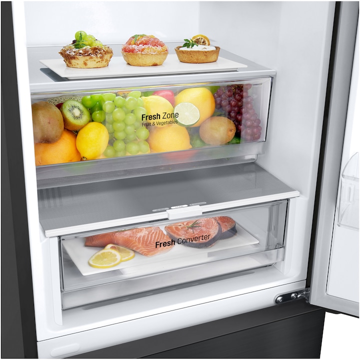 Combina frigorifica GBV22NCBEP, 387 l, No Frost, NatureFRESH, DoorCooling+, LinearCooling, Clasa B, H 203 cm, Negru