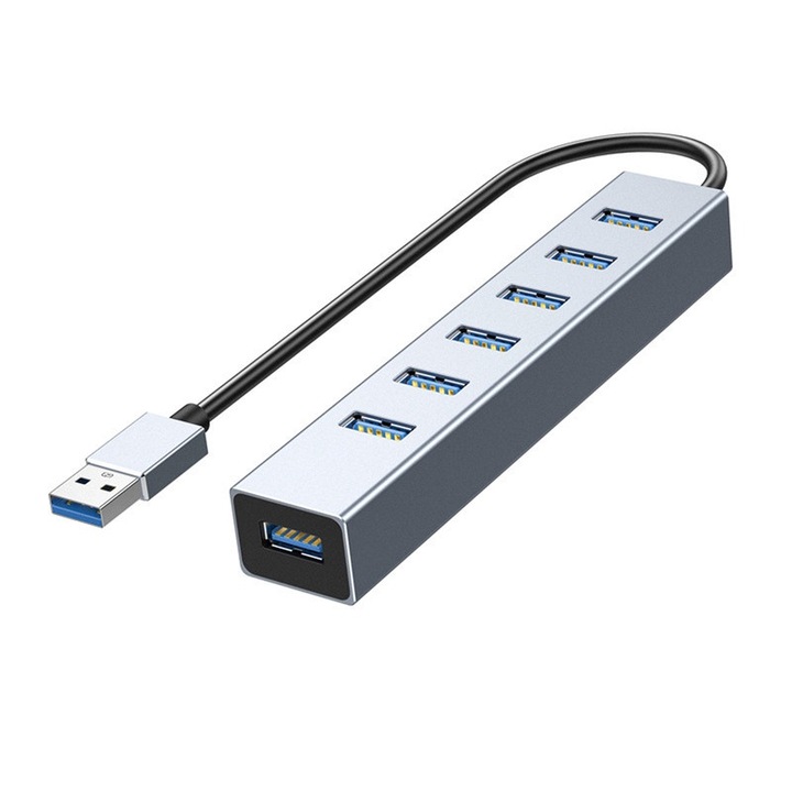 CeruleTree USB Hub, 7 порта, 5 Gbps, преносим, тънък дизайн