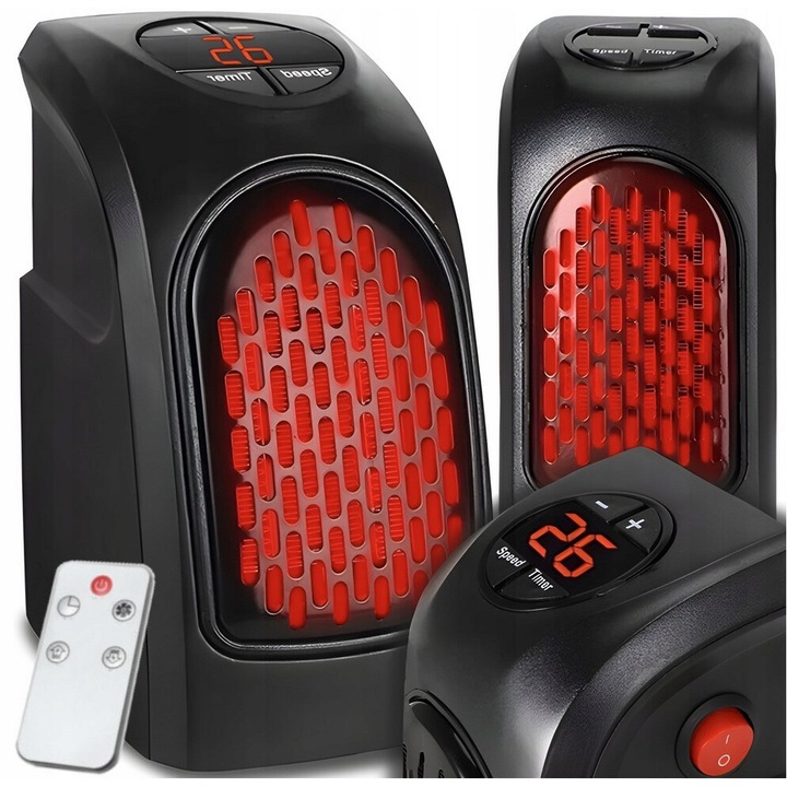 Aeroterma electrica, portabil, ventilator, termostat reglabil si sistem de protectie la supraincalzire, 400W, 220 - 240V, negru