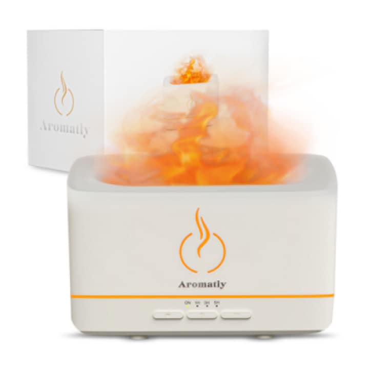 Difuzor Aromaterapie Flame2 - Aromatly™, Difuzor de Arome, Umidificator de Aer, Lampa de Noapte, Aparat aromaterapie​, Evaporare, Lumina LED, Umidificare, Ultrasunete, Anti-stres si ideal pentru relaxare, Lunga durata, Oprire automata, Alb