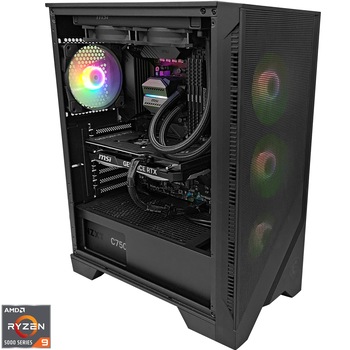 Sistem Desktop PC Gaming A+ cu procesor AMD Ryzen 9 5900X pana la 4.8GHz, 32GB DDR4, 2 x 1TB SSD, MSI GeForce RTX 4070 12GB GDDR6X VENTUS, No OS, Black
