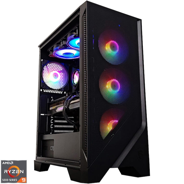 Настолен компютър Gaming A+, AMD Ryzen™ 9 5900X, 32GB DDR4, 2 x 1TB SSD, AMD Radeon™ RX 7800 XT GAMING OC 16G GDDR6 , No OS, Black