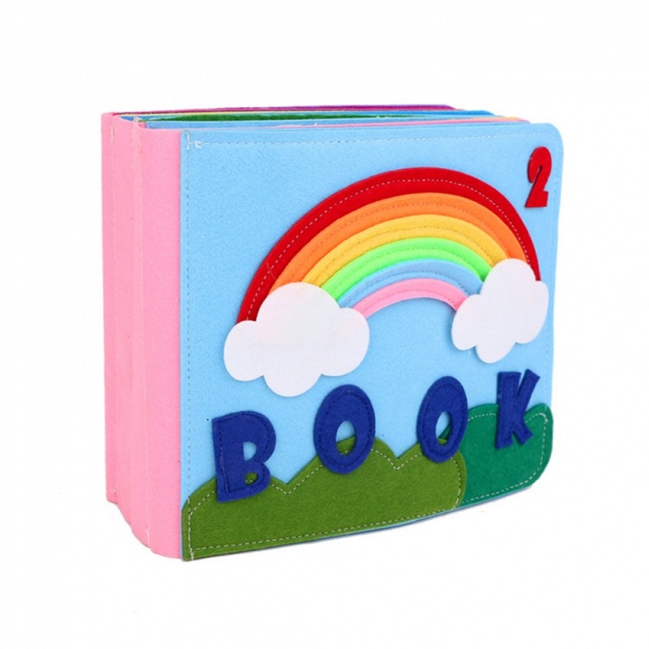 Carte senzoriala pentru copii AONYIYI, 11 pagini, lana moale, tema Sunny Rainbow