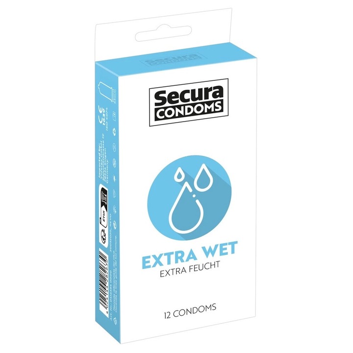 12 db Secura óvszer készlet - Extra Wet, 12 db, 180x52mm, átlátszó