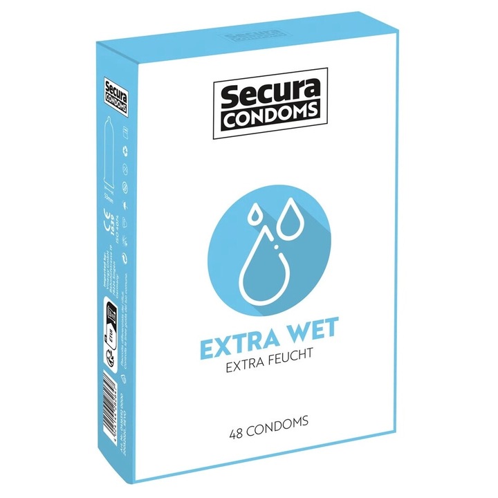 Secura Extra Wet óvszer, 48 db, 180x52mm, átlátszó, szagtalan