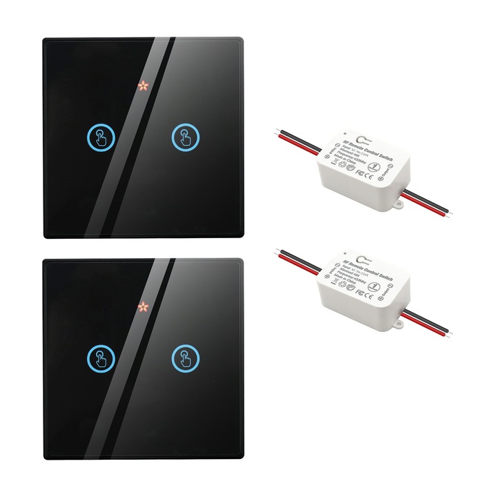 2 db 433 MHz-es vezeték nélküli kapcsoló készlet távirányítóval, általános, 10 A, üveglap, 85-240 V