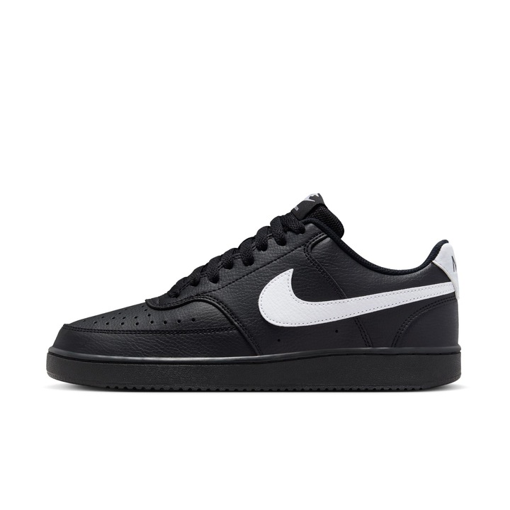 Pantofi sport din piele ecologcia cu detalii perforate, Nike, Court Vision, Negru