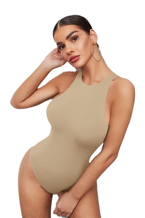 Body Dama, Bodysuit Tip Maieu, Solida, Croiala Slim-Fit, Khaki, Kaki