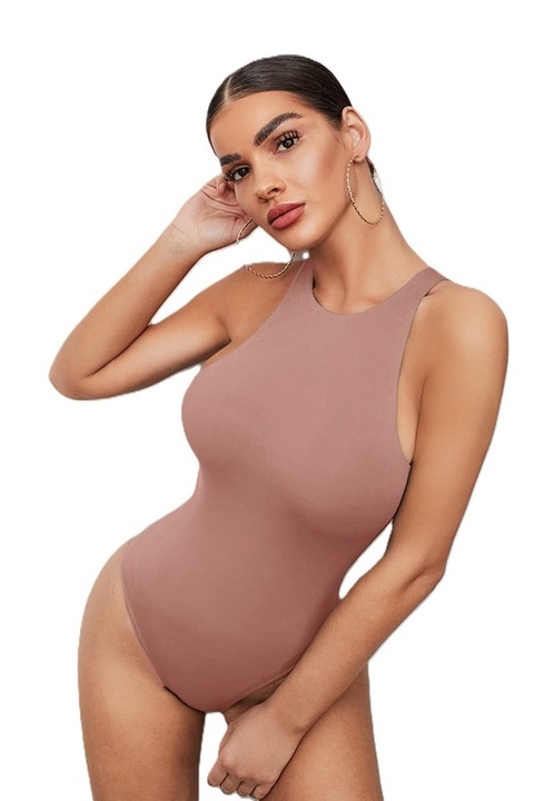 Body Dama, Bodysuit Tip Maieu, Solida, Croiala Slim-Fit, Dusty Pink, Roz prafuit